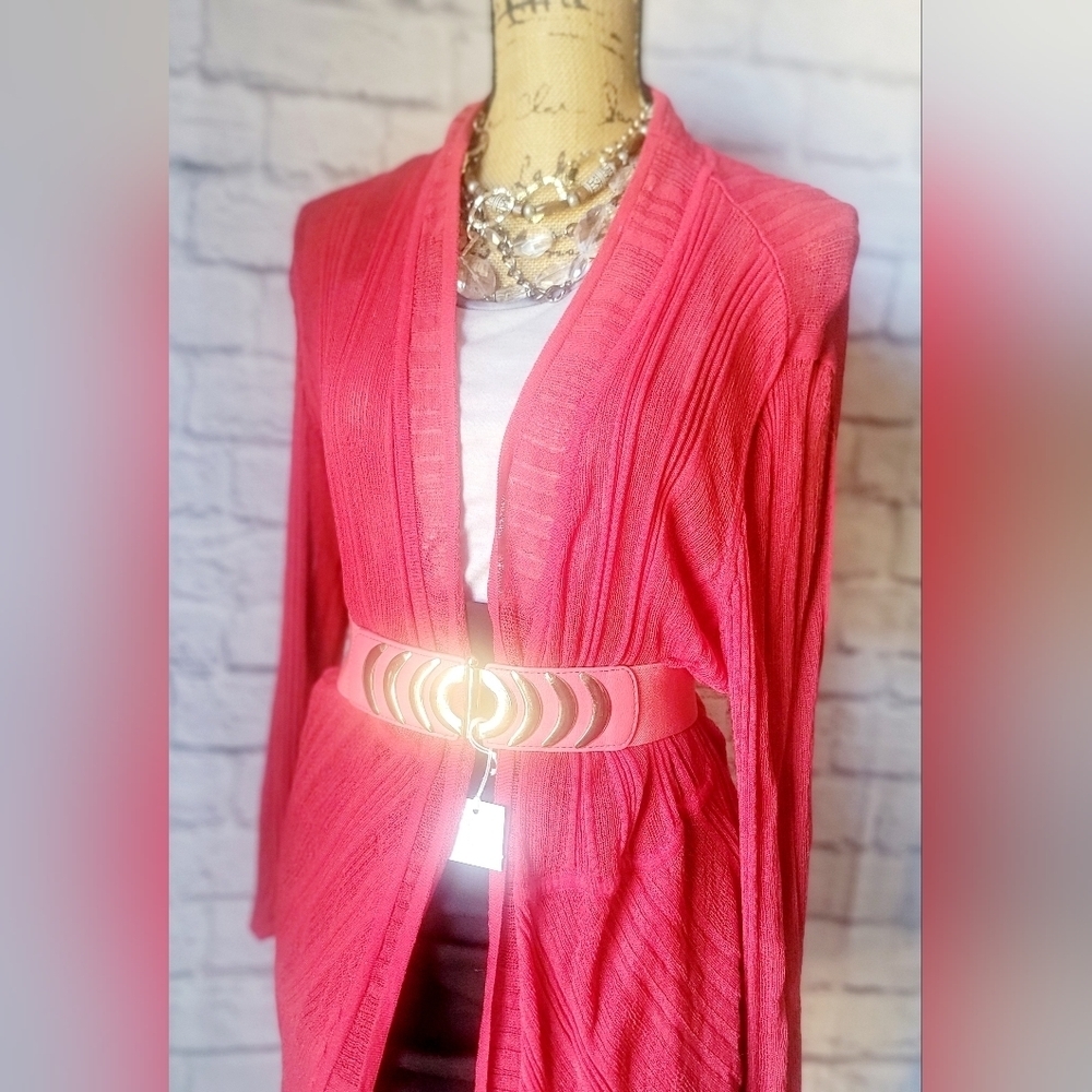 Chicos Women crocheted red long sleeve size 3 cardigan